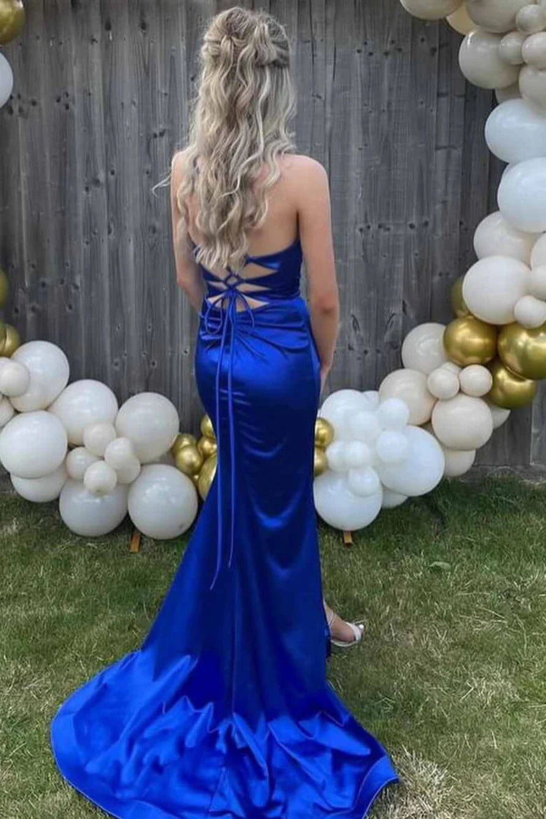 Simple Mermaid Royal Blue Prom Dress V-Neck Strapless