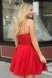 Simple Red Homecoming Dress Plus Size Double Spaghetti Straps Satin Hoco Dress