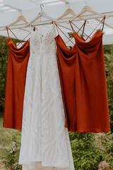 Simple Spaghetti Straps Silk Satin Bridesmaid Dresses Open Back