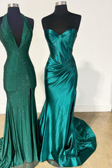 Simple Long Mermaid Gold Prom Dresses Satin Sweetheart Slit