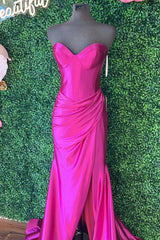 Simple Long Mermaid Gold Prom Dresses Satin Sweetheart Slit