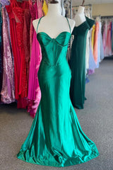 Simple Hot Pink Prom Dresses Satin Mermaid Corset Formal Gown with slit - MyChicDress