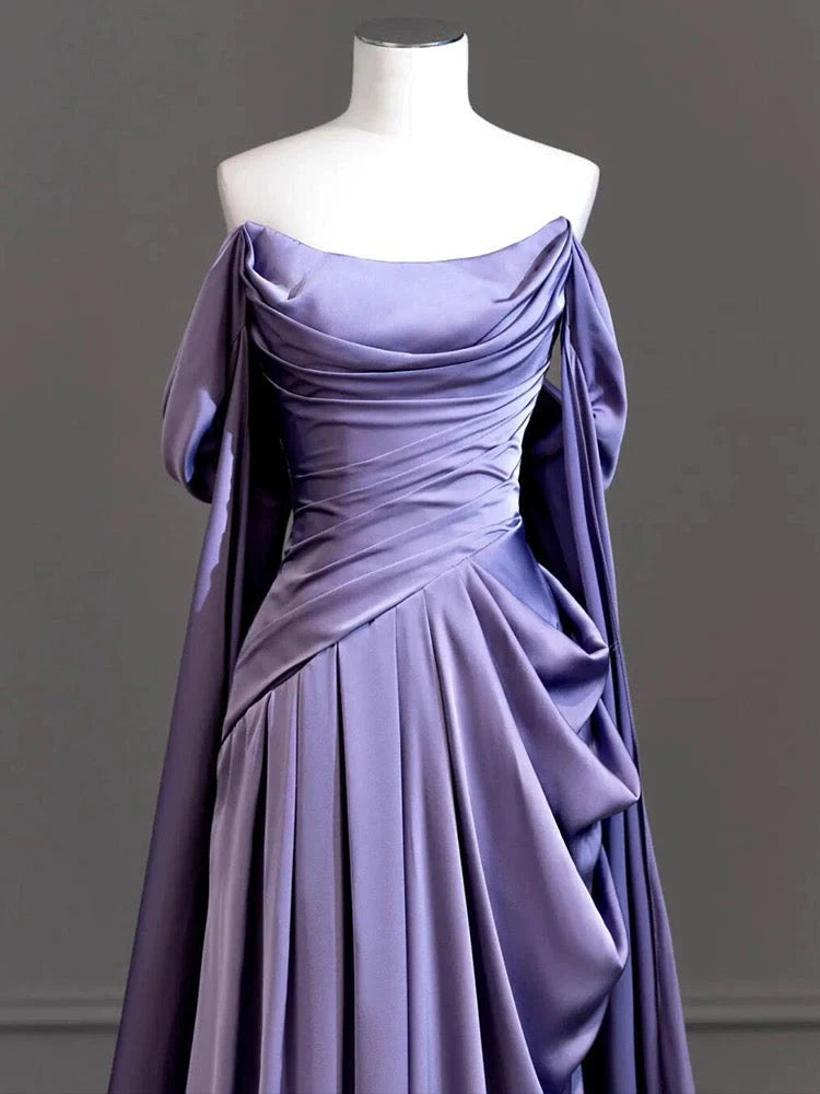 Lavender evening gown Sleeveless Long Formal Dress for Wedding Guests Off the Shoulder