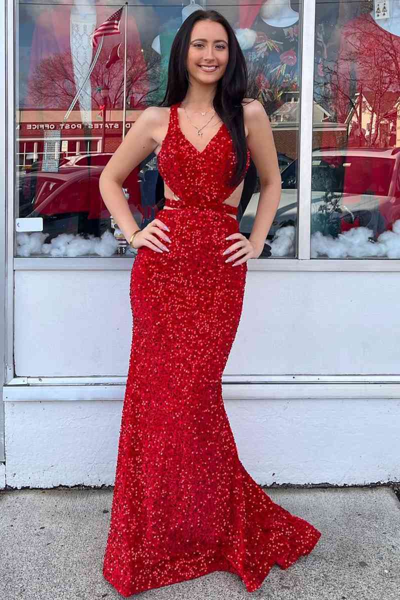 Long red evening gown