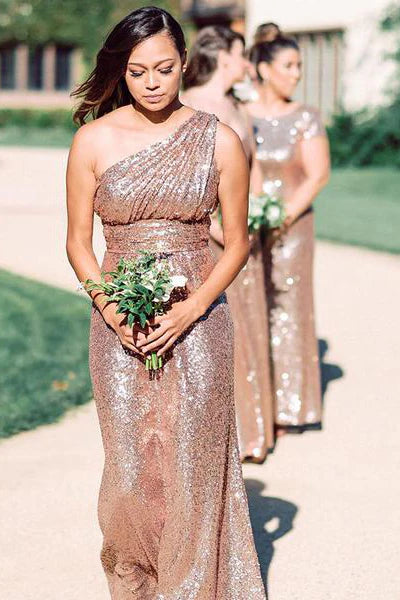 Rose Gold Sequin Bridesmaid Dresses With Sparkle Sparkly One