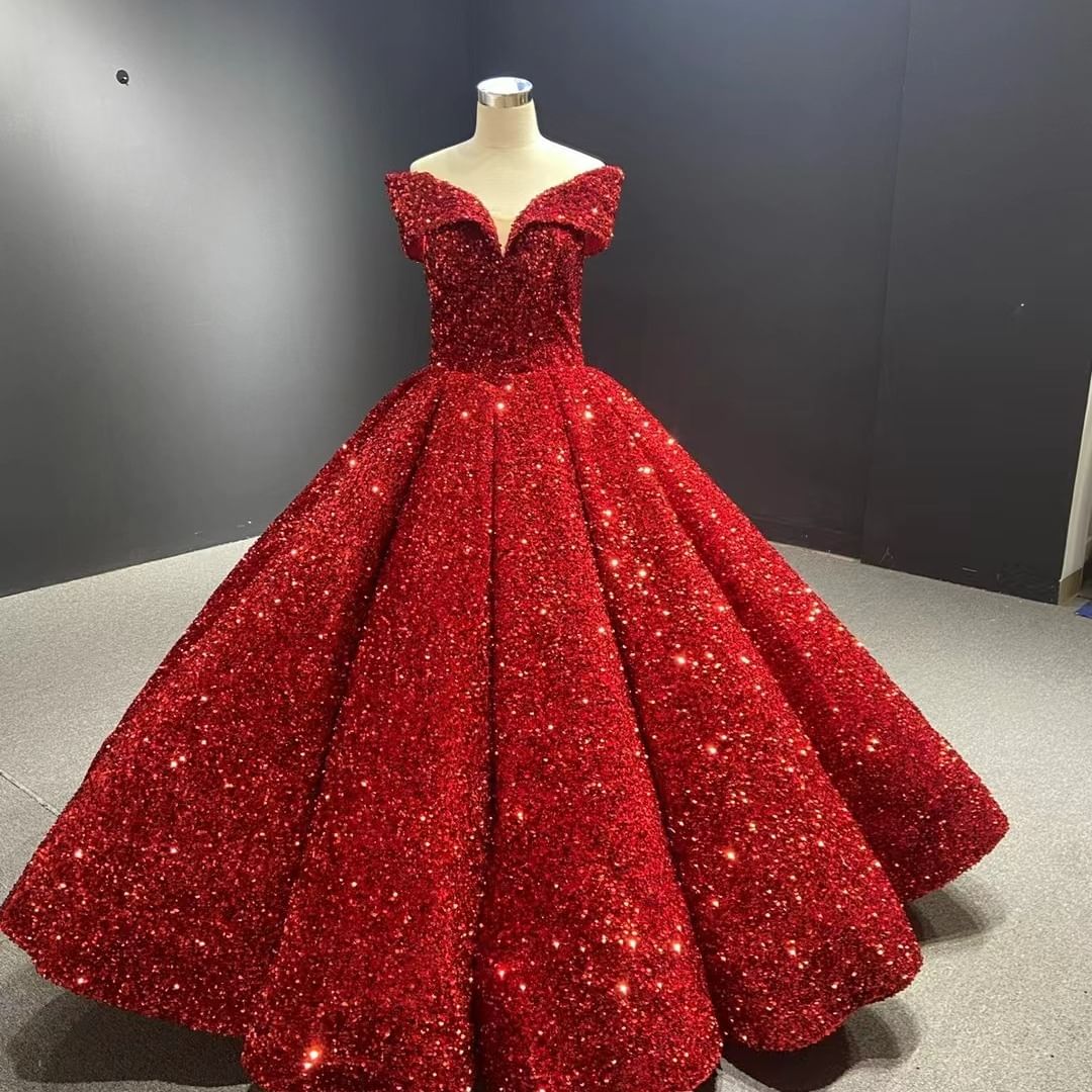 Sparkly red Quinceanera Dresses Sequins Beaded Corset Sweet 16 Dress MyChicDress