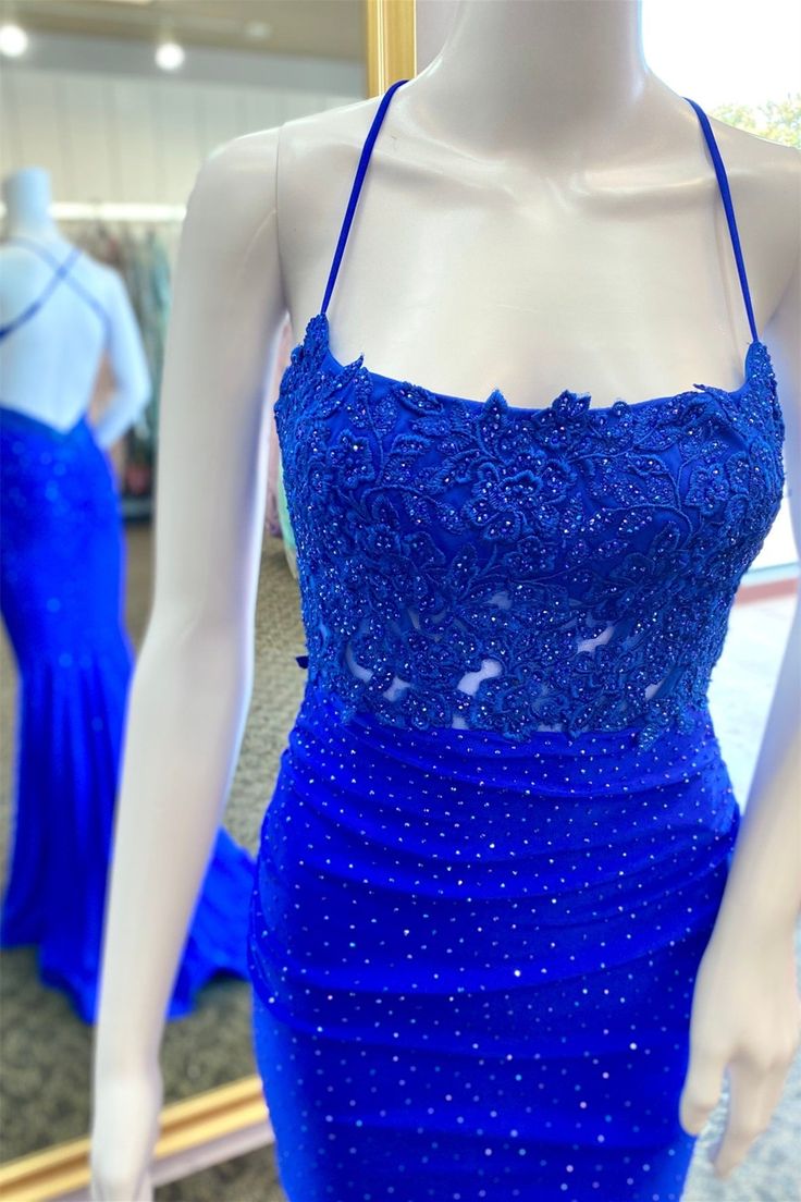 Mermaid Long Prom Dresses Hunter Green Straps Formal Dress Beaded - MyChicDress