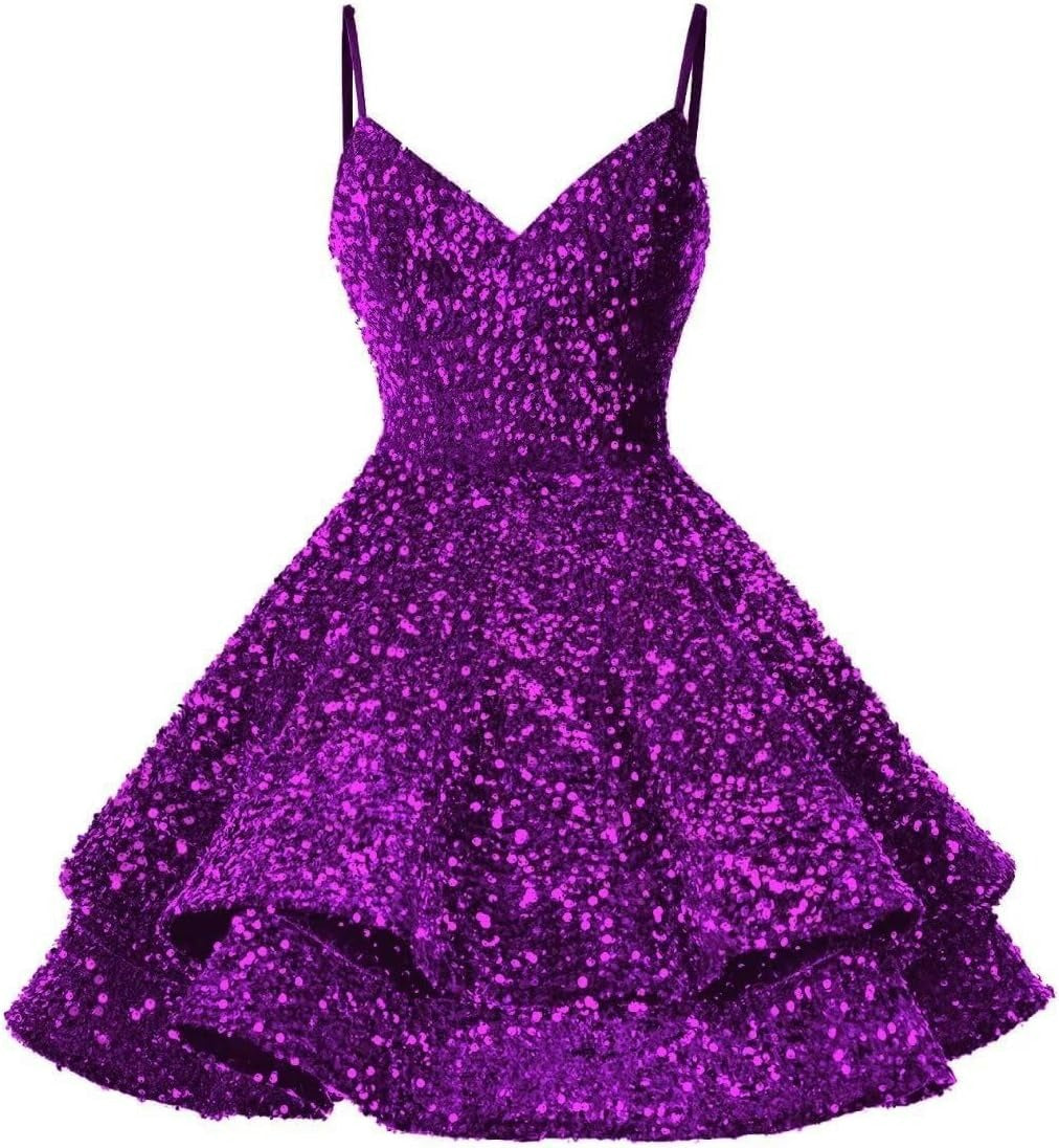 Sparkly Sequin Short V Neck Homecoming Dresses for Teens - MyChicDress