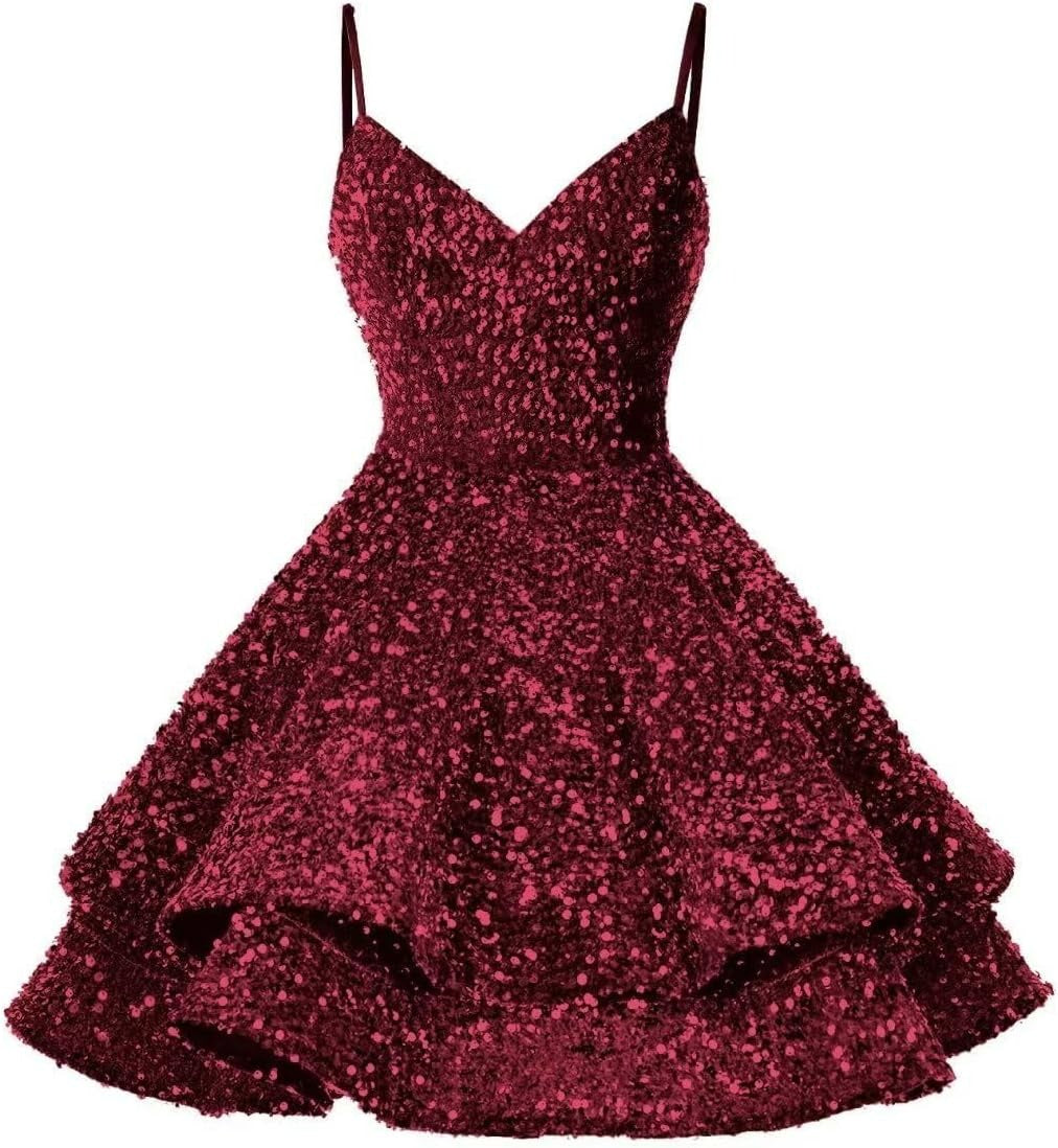 Sparkly Sequin Short V Neck Homecoming Dresses for Teens - MyChicDress