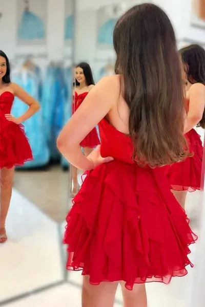 Strapless Short Black Homecoming Dress with Ruffles