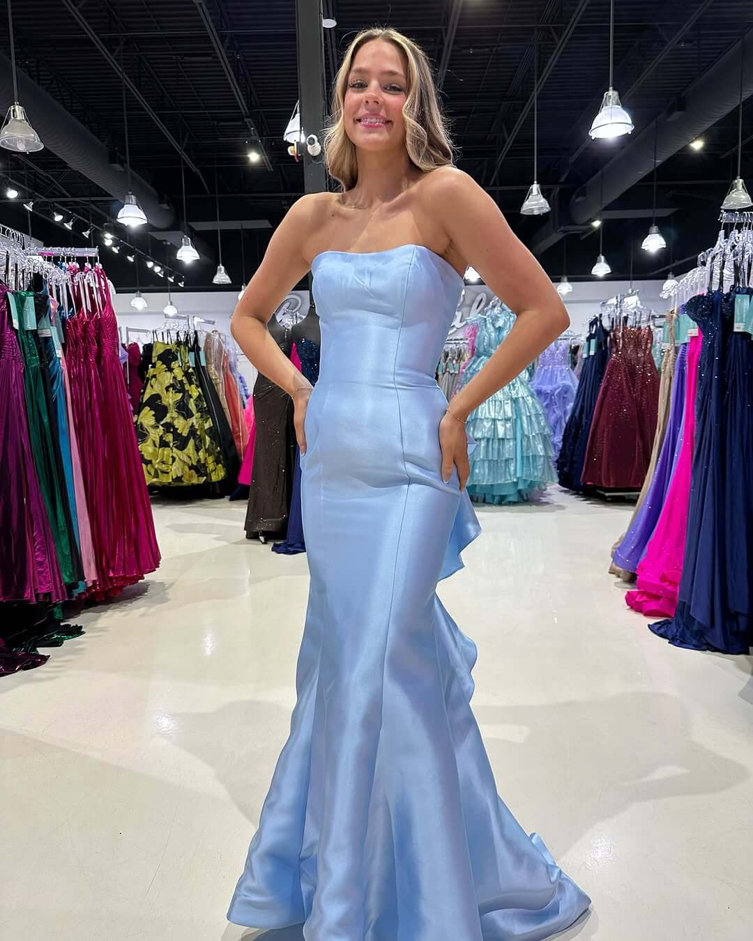 Strapless Red Satin Prom Dress US Long Mermaid Formal Gown