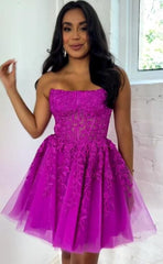 Strapless Lace Homecoming Dresses Short Corset Bodice