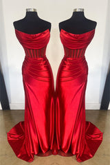 Strapless Mermaid red satin Prom Dress Cowl Neck mychicdress