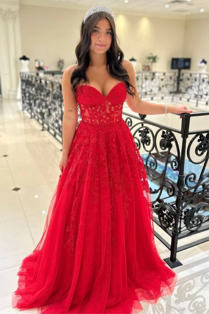 Strapless Yellow Prom Dresses Lace A-Line Formal Wear Online - MyChicDress