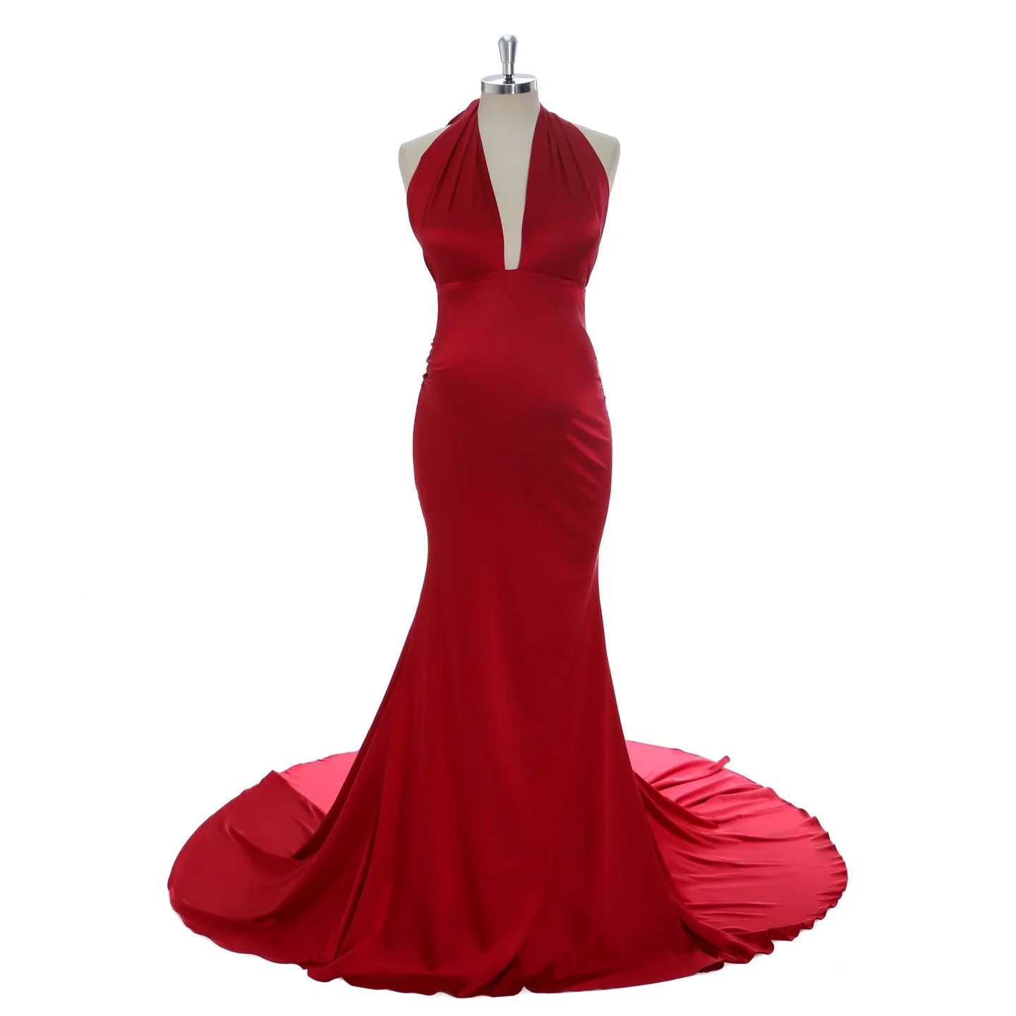 Halter red Maternity Wedding Guest Dress for PhotoShoot