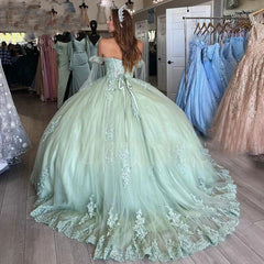 Sweet 16 Dress Mint Lace Quinceanera Dresses Off the Shoulder Ball Gown