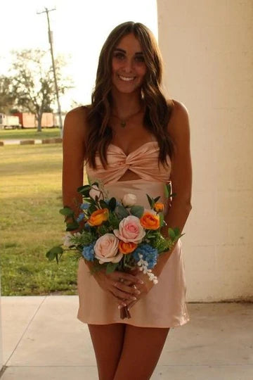 Sweetheart Aqua Silk Satin Cheap Homecoming Dress Open Back
