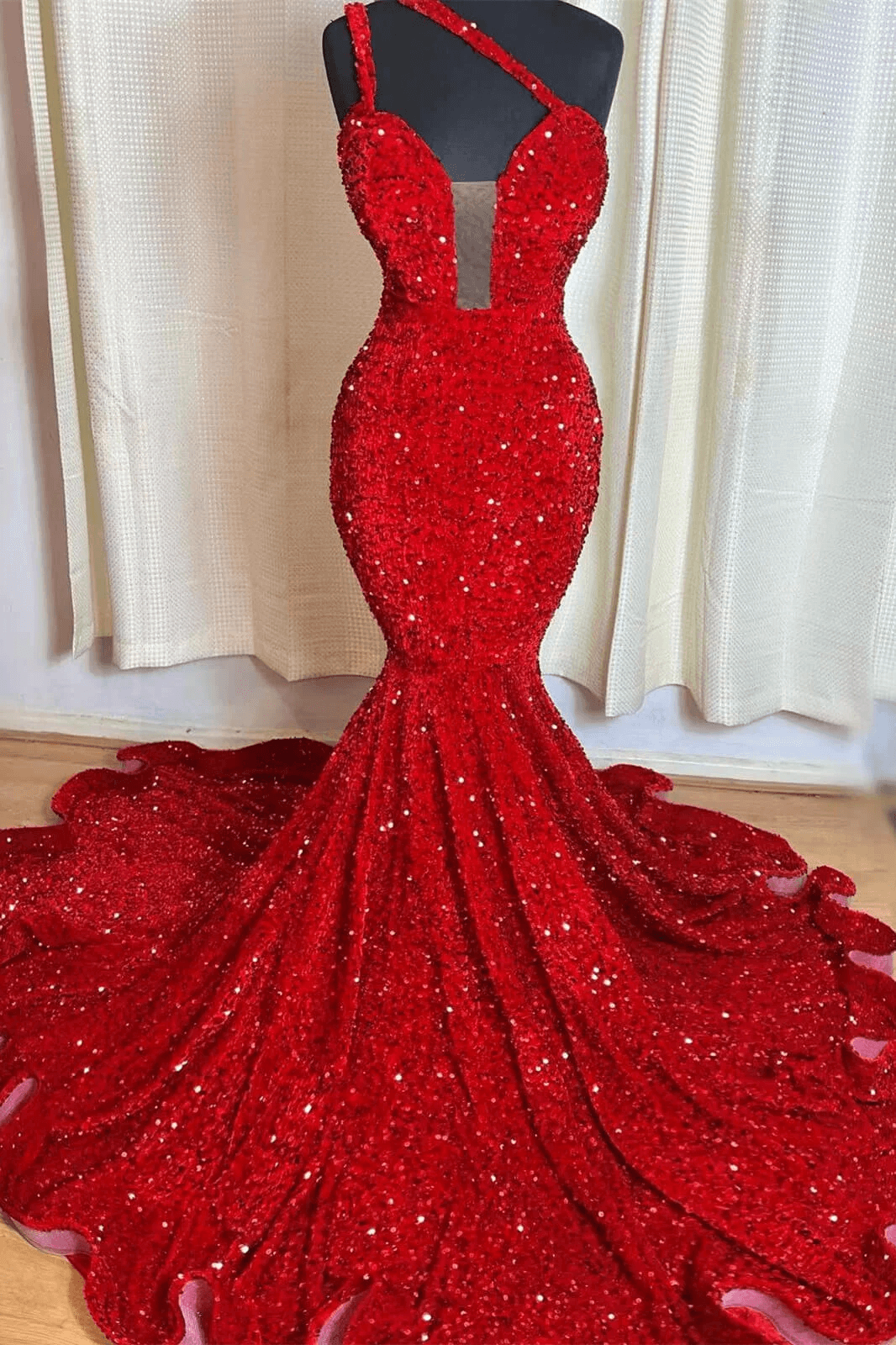 Sequins Red Mermaid Prom Dresses