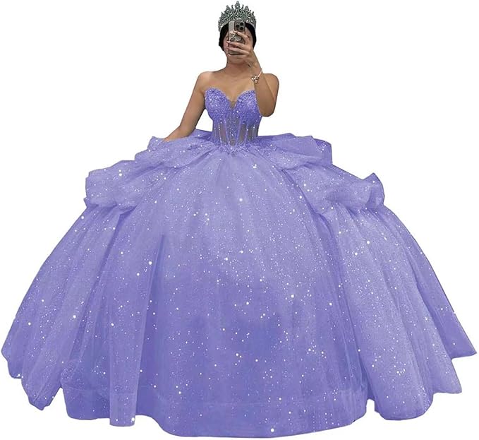 Tiered Corset lilac Quinceanera Dresses Off Shoulder Lace-Up Mychicdress