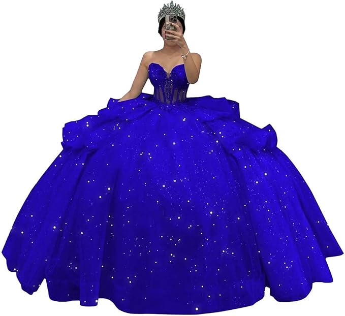Tiered Corset royal blue Quinceanera Dresses Off Shoulder Lace-Up Mychicdress
