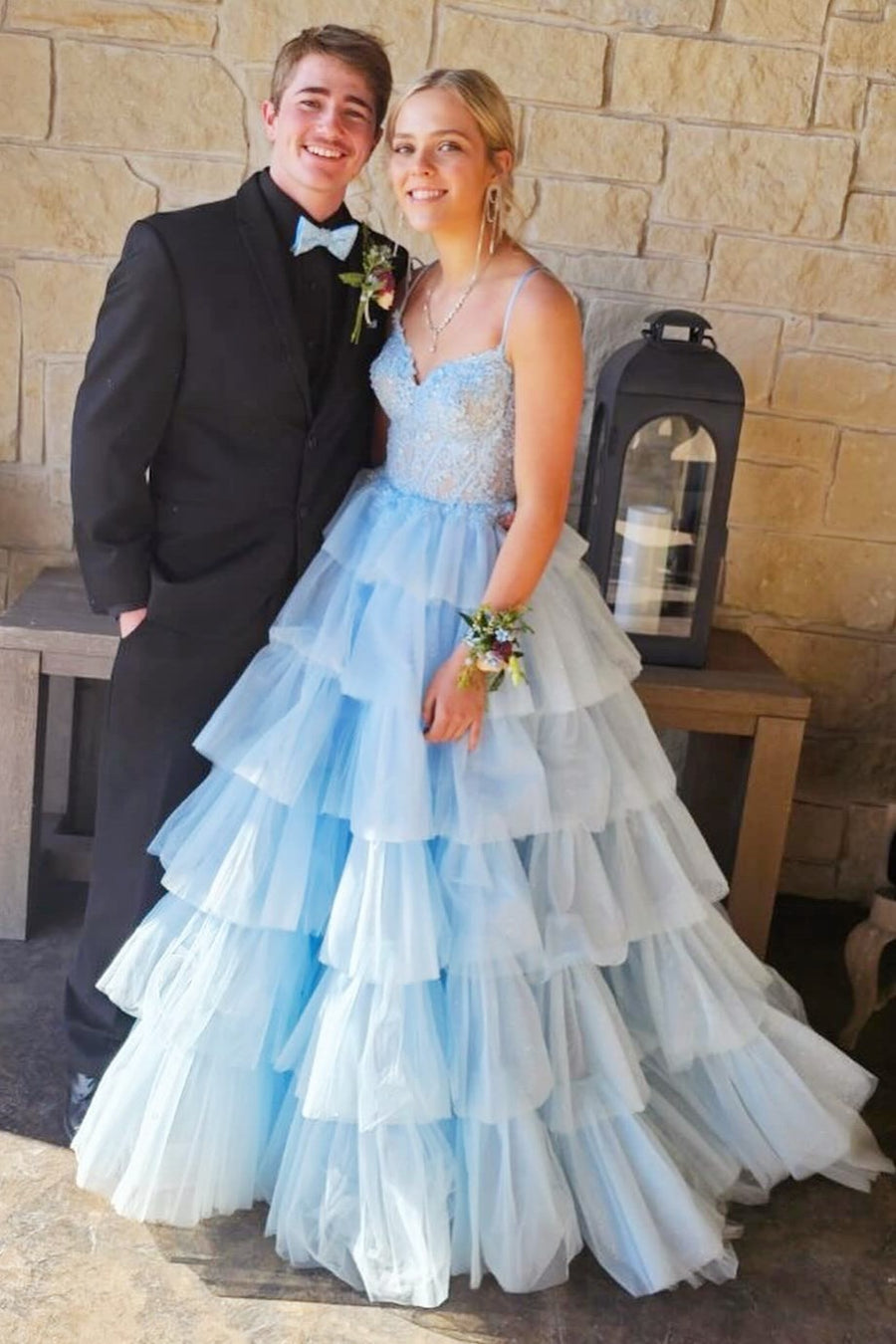 Tiered Red Prom Dress A Line Tulle Sweetheart with Appliques