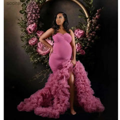 Sky Blue Tulle Mermaid Maternity Dress for Photoshoot Women Bathrobe