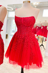UK Short Lace Homecoming Dress Pink Prom Dress 2025 Strapless - MyChicDress