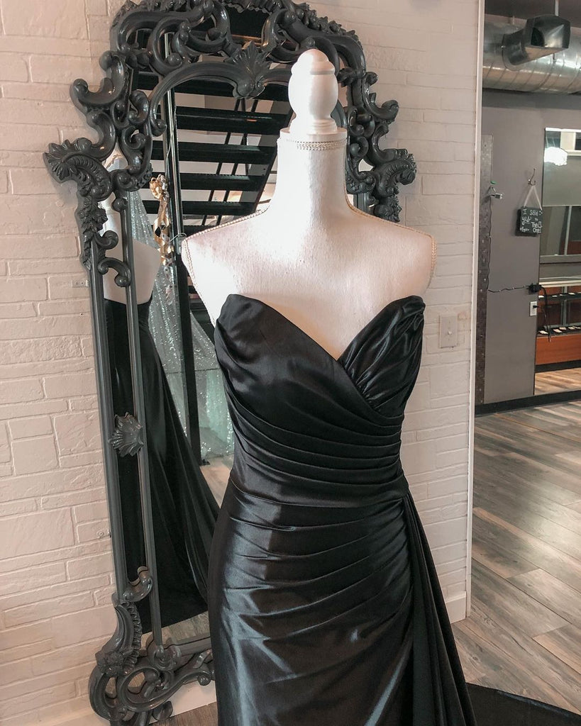 Uk Black Satin Wedding Guest Dress Mermaid Long Prom Dresses Sweethear