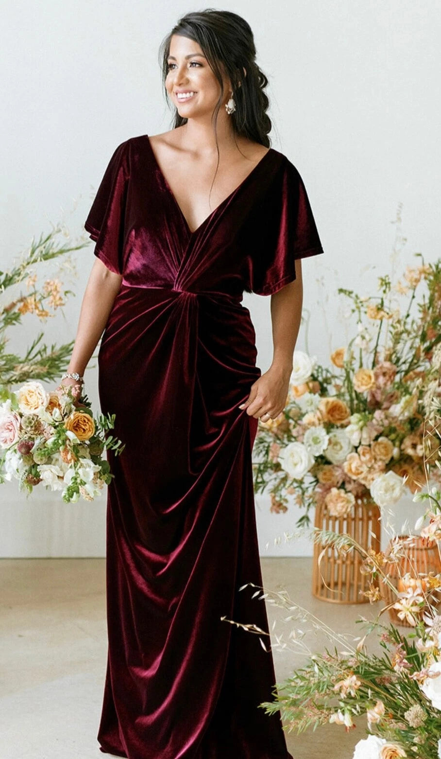 Velvet Fall Wedding Guest Dresses Burgundy Maxi Gown Off-the-Shoulder