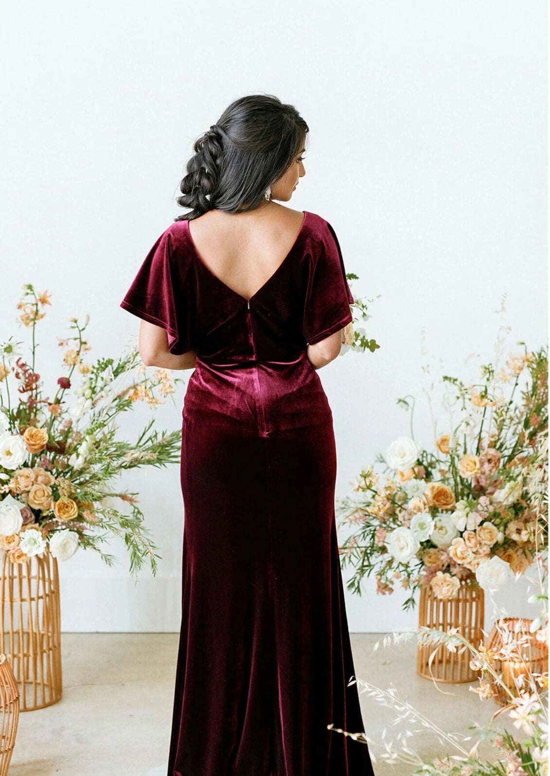Velvet Fall Wedding Guest Dresses Burgundy Maxi Gown Off-the-Shoulder