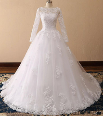 Vintage Custom Long Sleeves Lace Wedding Dresses Cheap Appliques - MyChicDress