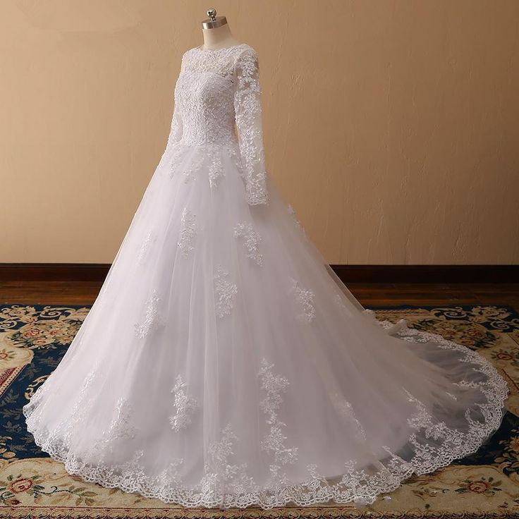 Vintage Custom Long Sleeves Lace Wedding Dresses Cheap Appliques - MyChicDress