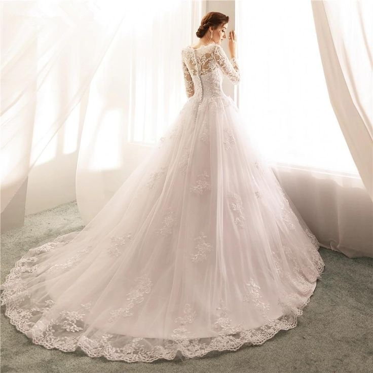 Vintage Custom Long Sleeves Lace Wedding Dresses Cheap Appliques - MyChicDress