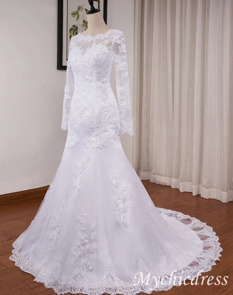 Vintage Africa Mermaid Long Sleeve Wedding Dresses Lace Beading - MyChicDress