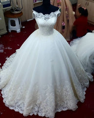 Vintage Muslim Ball Gowns Lace Wedding Dresses Off the shoulder - MyChicDress