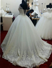 Vintage Muslim Ball Gowns Lace Wedding Dresses Off the shoulder - MyChicDress