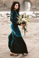 Winter Velvet Dark Green Formal Dresses with Long Sleeves - MyChicDress