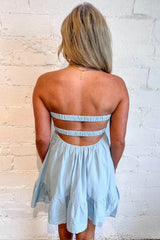A-Line Blue Strapless Short Homecoming Dress V-Neck