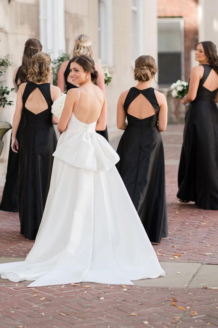 A-Line Cheap Black Bridesmaid Dresses Satin Round Neck