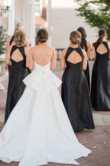 A-Line Cheap Black Bridesmaid Dresses Satin Round Neck