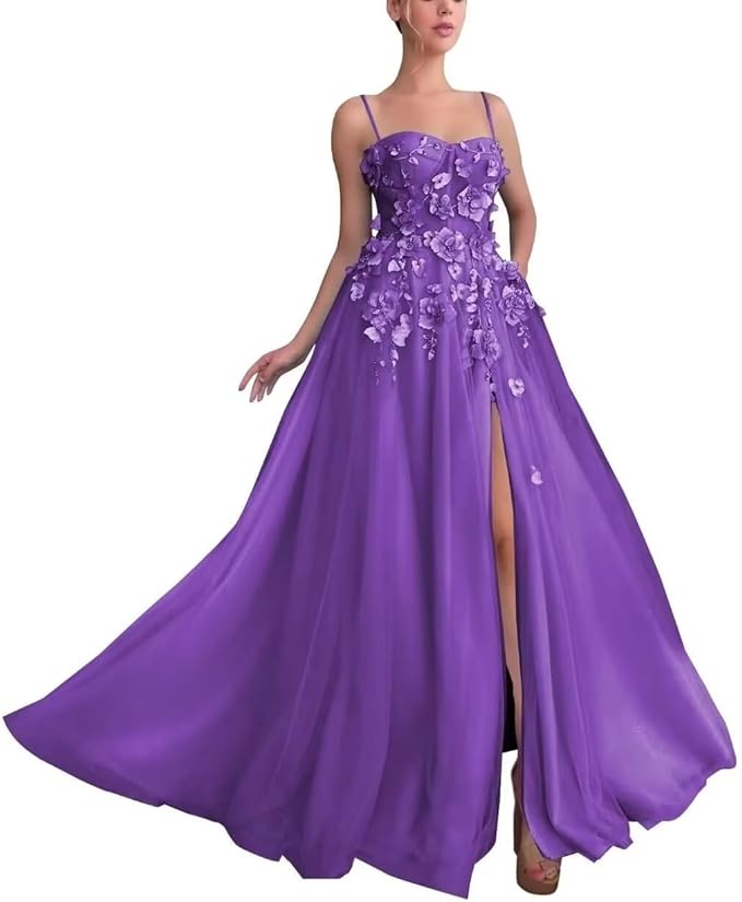 Purple evening gown with floral