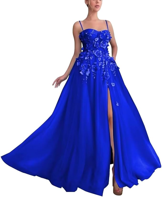 royal blue evening gown with flowers