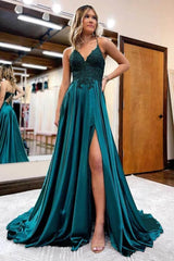 A-line Red Lace Applique Formal Dress Spaghetti Straps Corset Back