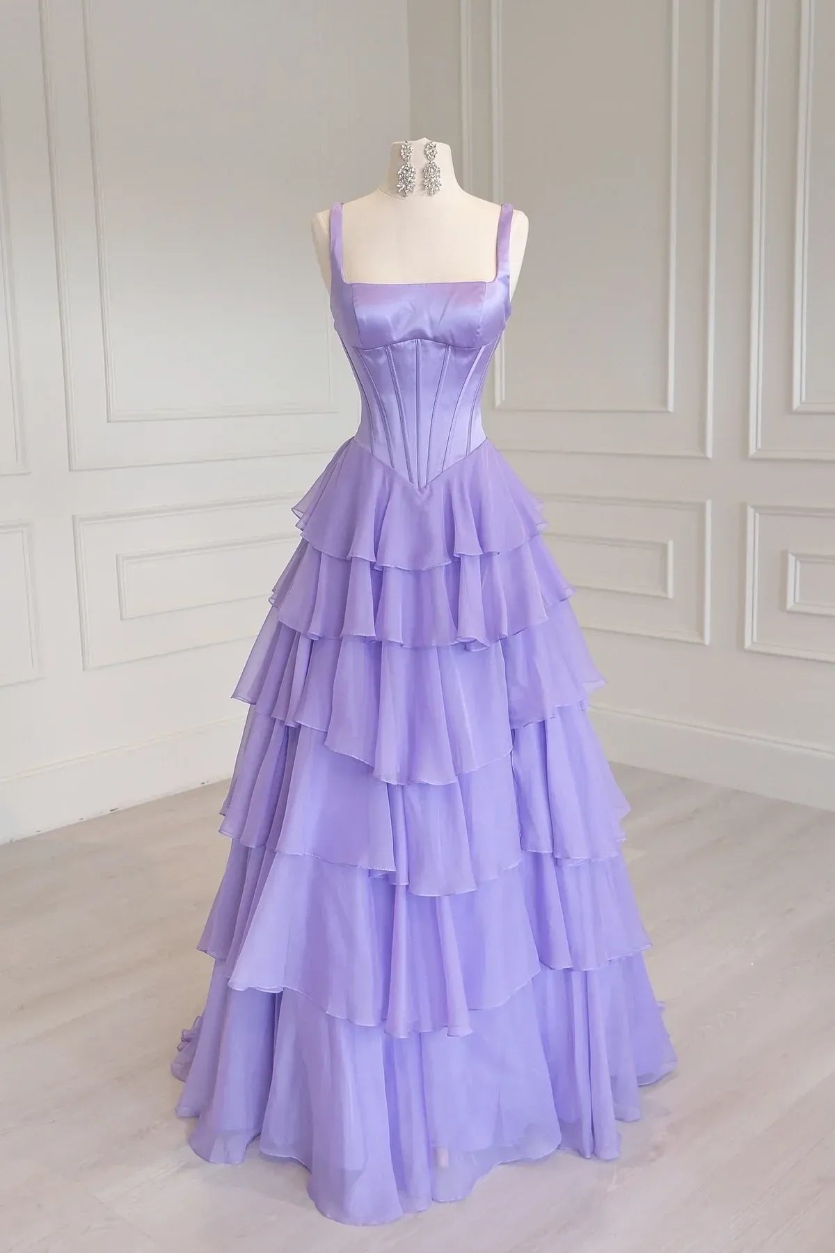 A-Line Fuchsia Prom Dress Square Neck Spaghetti Straps with Ruffles