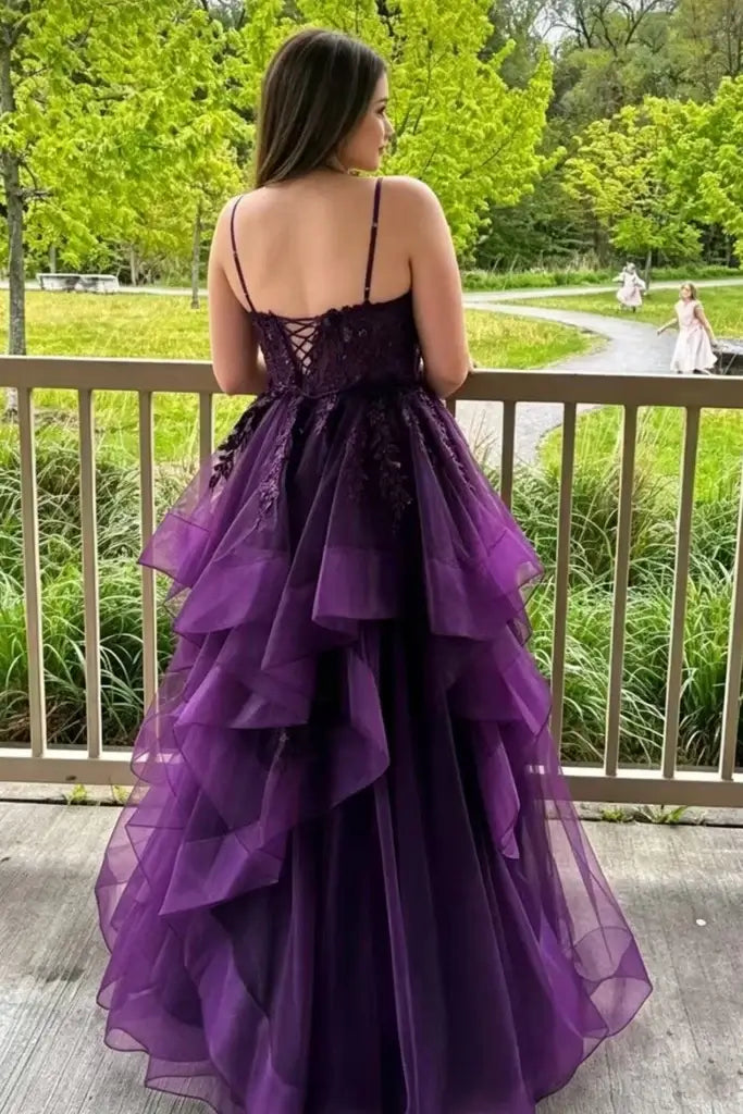 purple lace formal dress