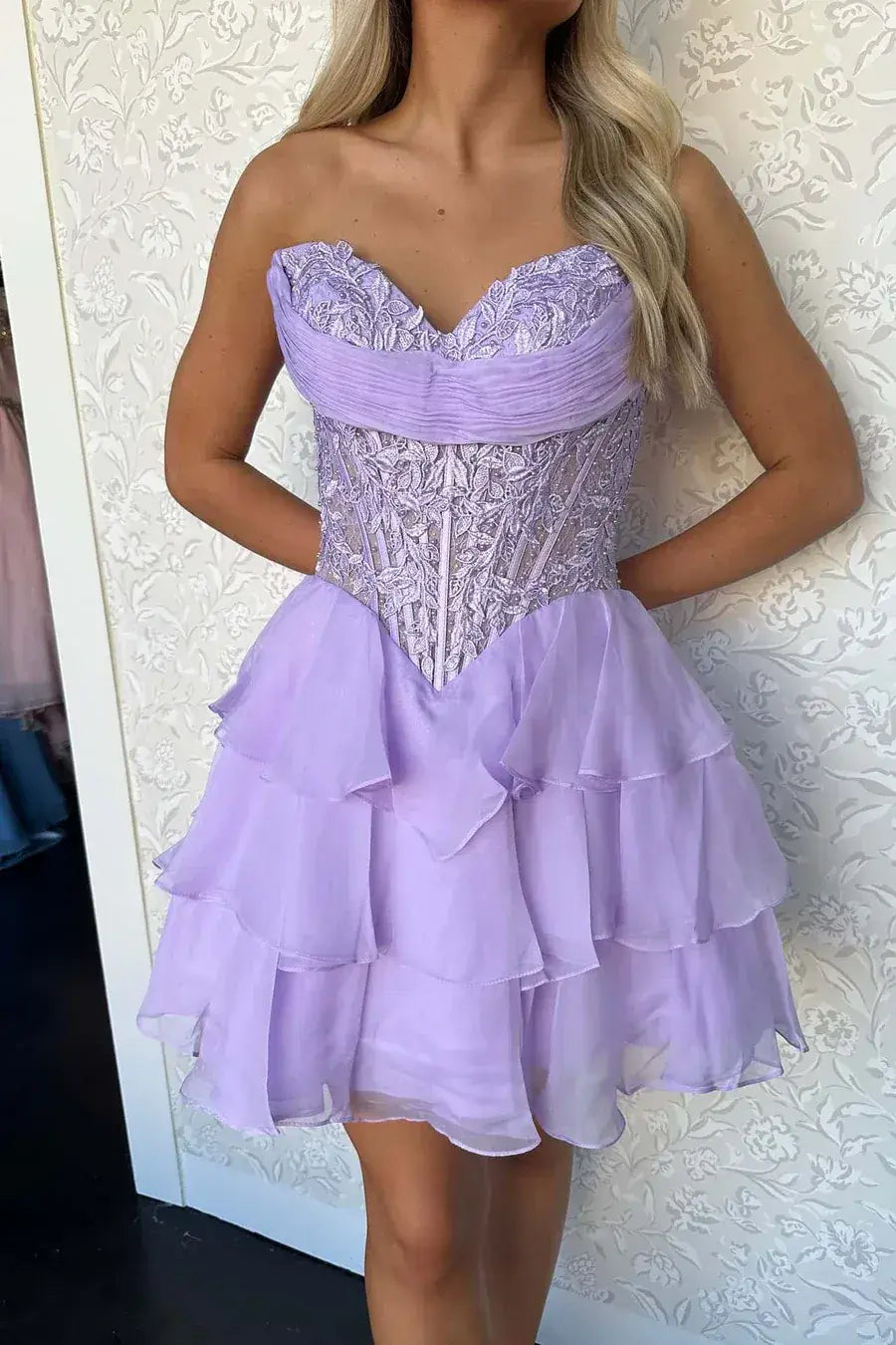 A Line Yellow Short Prom Dress Lace Ruffles Hoco Dress