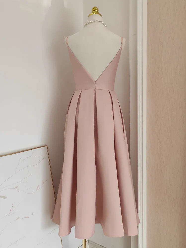 A line Little pink Satin Guest Dress for Wedding Women Birthday Dresses Mychicdress