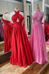 A-line Long Evening Dress Halter Taffeta with Bow Mychicdress
