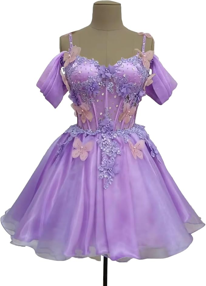 A Line Mini Homecoming Dresses 3D Butterfly Short DAMA Dresses for Quince