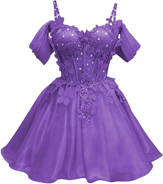 A Line Mini Homecoming Dresses 3D Butterfly Short DAMA Dresses for Quince